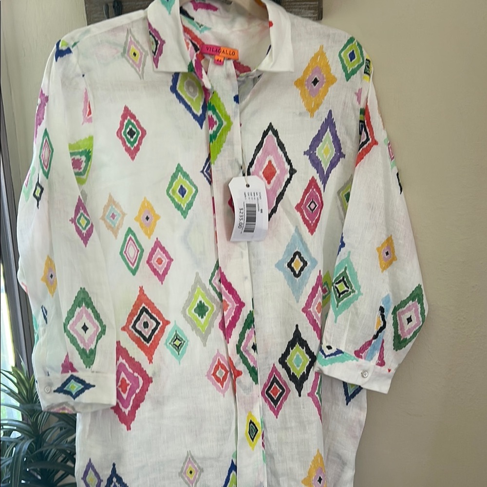 VILAGALLO 31243 WHITE IKAT PRINT SHIRT DRESS